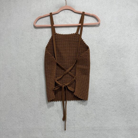 Maronie Shirt Womens Medium Brown Knit Crochet Lace Up Tank Top Cami Summer - Picture 4 of 8